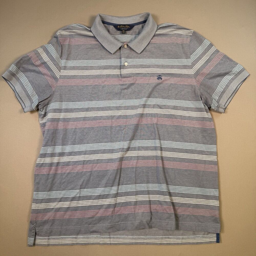 Brooks Brothers Mens XXL Shirt Polo Knit Colorful Lite Striped Logo Multicolor